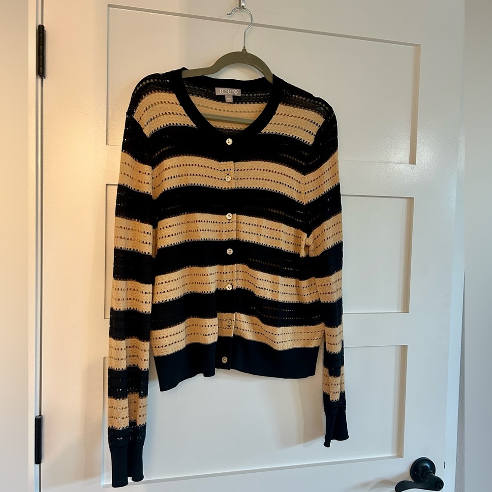 JCrew Striped Black and Tan Cardigan